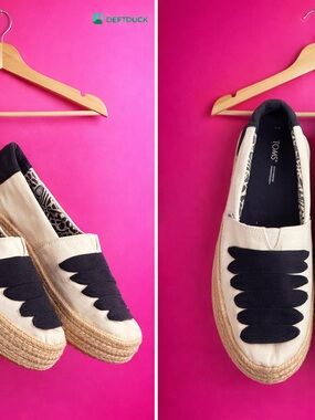 TOMS Cream Espadrille Slip-On with Black Decorative Straps